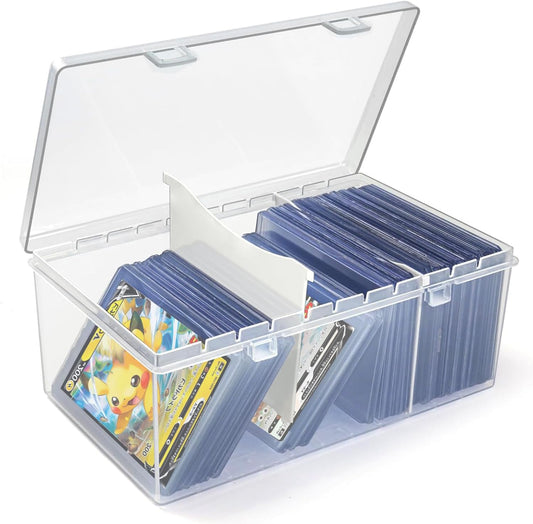 Trading Card Storage Box with 2 Dividers,Toploads Storage Box Plastic Baseball Card Storage Box for 500+ Sports Cards 100+ Top Loads for MTG Magic TCG Yugioh Playing Card Case Holder (1 Pack)