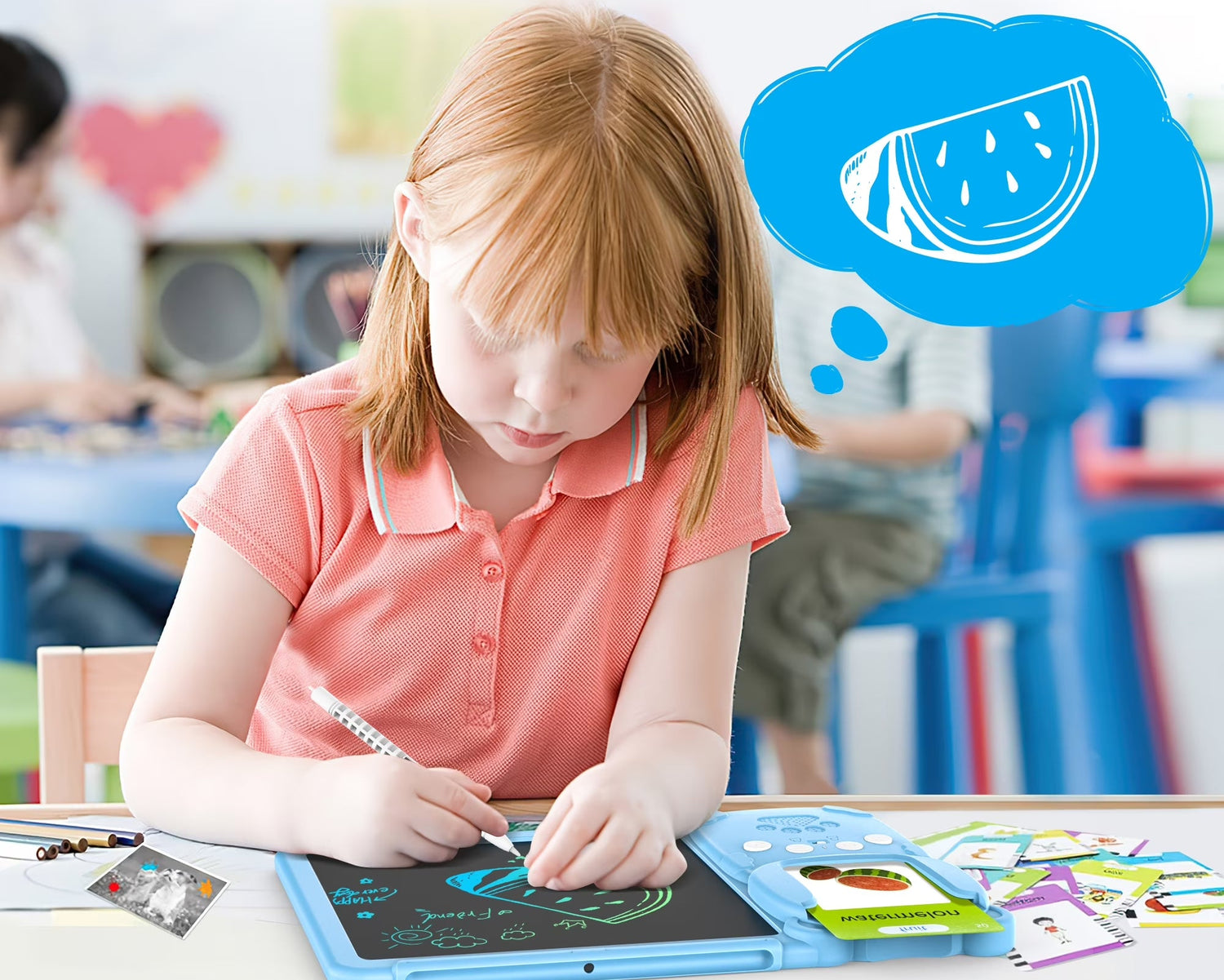 224 Words Talking Flash Cards, Preschool Reading & Writing Educational LCD Tablet, Blue 224 Count